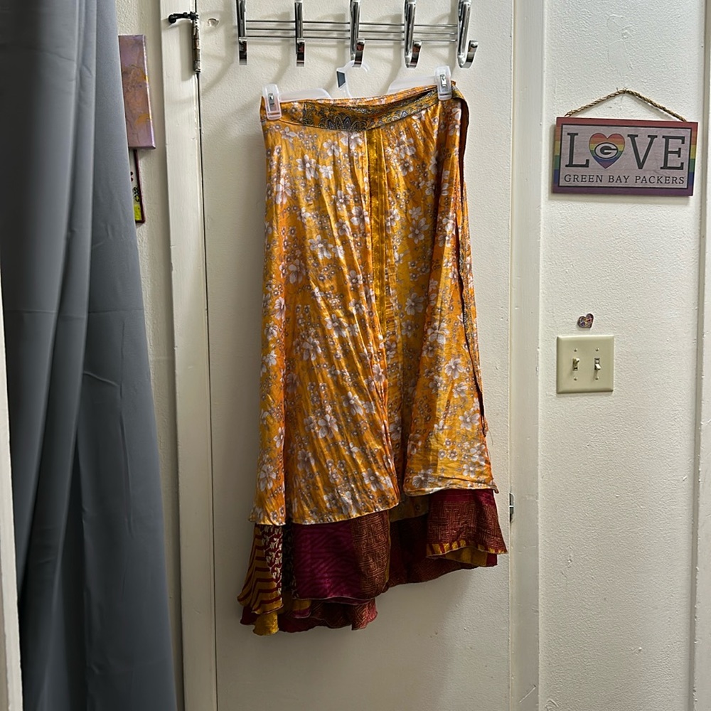 Recycled sari silk wrap skirt size 4-12